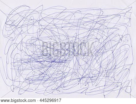 White Paper With Blur Doodle Pattern Of Blue Pen.