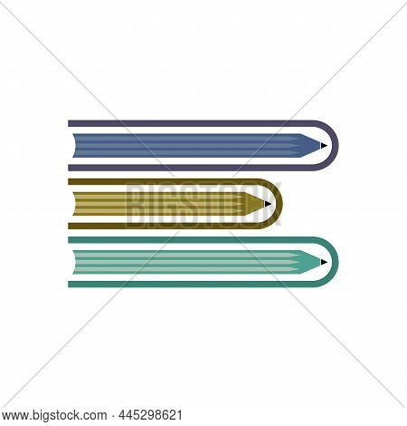 Abstract Books Pencils Logo Icon Flat Vector Design Concept Graphic