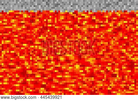 Cubic Pixel Lava, Magma Cube Blocks Pattern. Pixel Game Background, Vector Backdrop With Hot Volcani