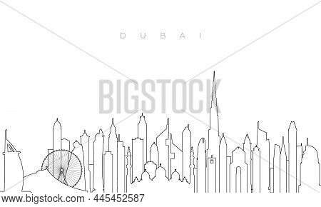 Outline Dubai Skyline. Trendy Template With Dubai City Buildings And Landmarks In Line Style. Stock 