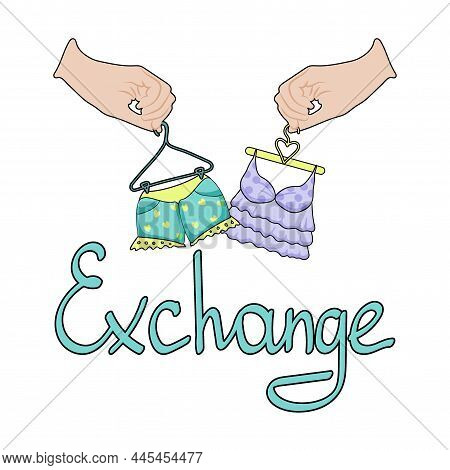 The Concept Of A Clothing Exchange. Vector Illustration For An Exchange Store Or An Event Of Exchang