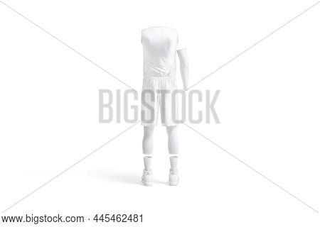 Blank White Basketball Uniform Mock Up, Back View, 3d Rendering. Empty Professional Sporty Suit For 