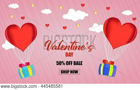 Happy Valentine\'s Day Banner. Alentines Day Greeting Card Template With Typography Text Happy Valen