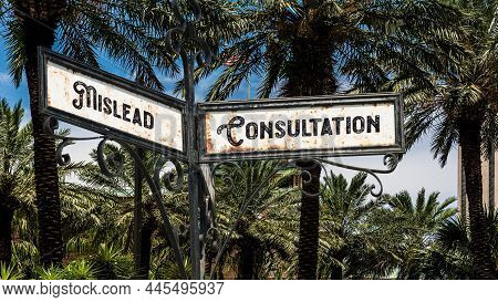 Street Sign The Direction Way To Consultation Versus Mislead