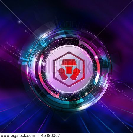 3d Rendering Crypto Com Cryptocurrency Coin On Colorful Background, Cryptocurrency Concept Color Art