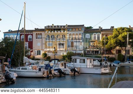 VALENCIA , SPAIN - DECEMBER 8, 2021: traditional buildings of Port Saplaya  the Little Venice near Valencia  Spain