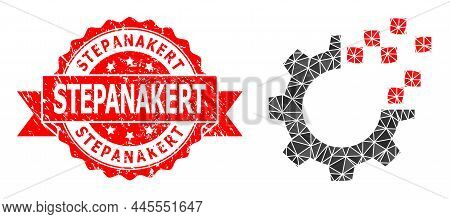 Low-poly Triangulated Auto Gear Repair Symbol Illustration, And Stepanakert Dirty Stamp. Red Stamp I