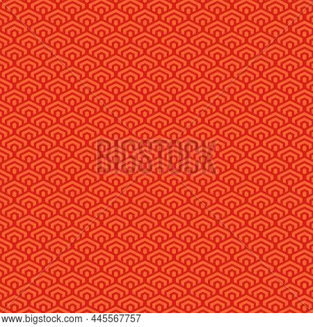 Simple Vector Pixel Art Red Seamless Pattern Of Minimalistic Geometric Scaly Hexagon Pattern In Japa
