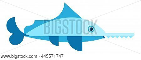 Sawfish Icon. Blue Ocean Fish With Long Nose