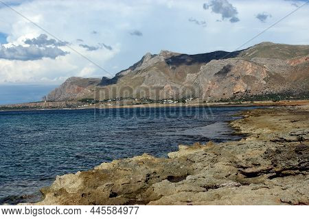 Sea And Mountains,typical Image Mediterranean Island Of Sicily.