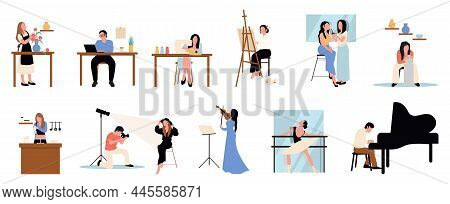 Creative Occupation Set. Designer And Artist At Work, Dancer. Collection Of Male And Female Art, Han
