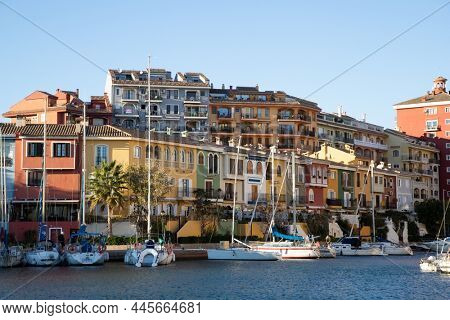 VALENCIA , SPAIN - DECEMBER 8, 2021: traditional buildings of Port Saplaya  the Little Venice near Valencia  Spain
