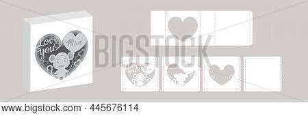 Valentine's Day Paper Carve Tunnel Card Monkey With Balloon. 3d Popup Layers Card. Modern Origami De