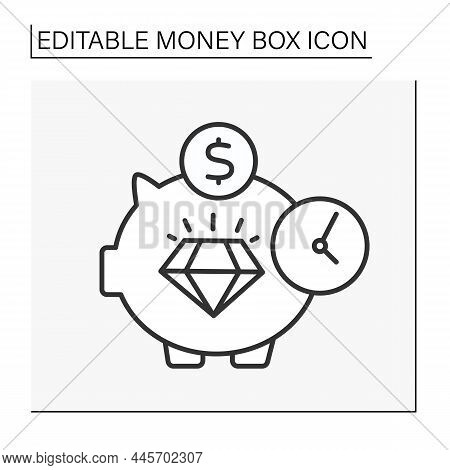 Moneybox Line Icon. Diamond Inside Piggybank. Accumulation Of Money. Wealth Concept. Isolated Vector