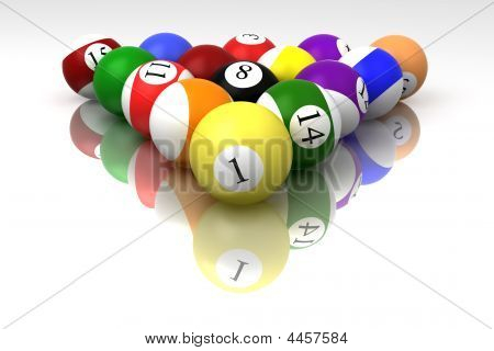 Billiard Balls isoliert auf weißem Hintergrund mit Reflektion