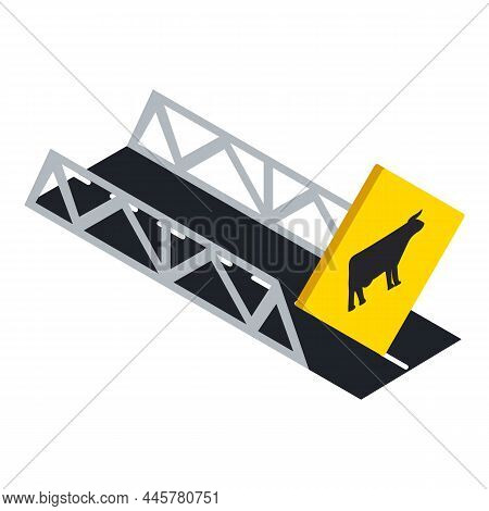 Cattle Warning Icon Isometric Vector. Bridge And Warning Road Sign. Cattle Crossing Road Sign, Traff