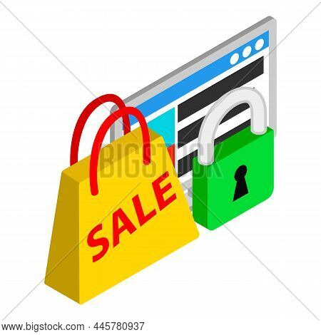 Private Sale Icon Isometric Vector. Package With Inscription Sale And Padlock. Marketing Strategy, B