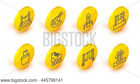 Set Line Ferris Wheel, Double Swing, Roller Skate, Sand Bucket, Gymnastic Rings, Rocket Ship, Horse 
