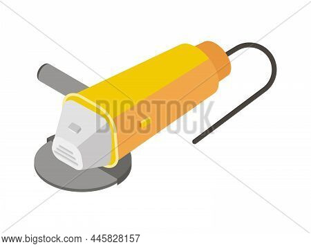 Isometric Icon With Yellow Electric Grinding Machine And Wire 3d Vector Illustration