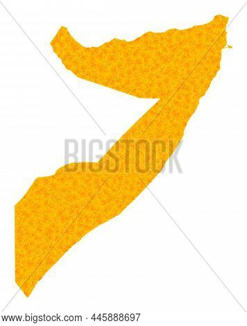 Vector Golden Map Of Somalia. Map Of Somalia Is Isolated On A White Background. Golden Items Texture