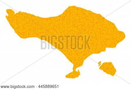 Vector Gold Map Of Bali Island. Map Of Bali Island Is Isolated On A White Background. Gold Items Tex