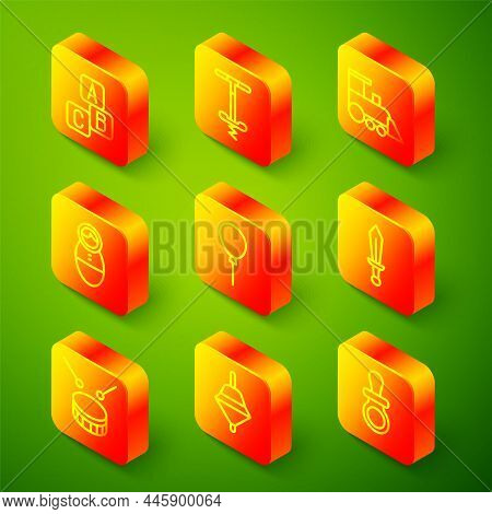 Set Line Abc Blocks, Pogo Stick Jumping Toy, Toy Train, Tumbler Doll, Balloons With Ribbon, Sword, D