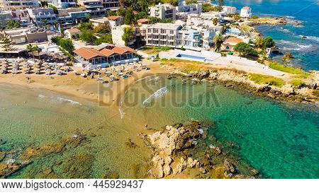 Panoramic Aerial View From Above Of The City Of Chania, Crete Island, Greece. Landmarks Of Greece, B