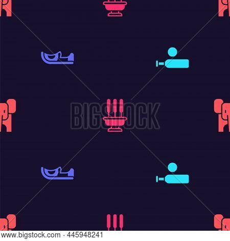 Set Wood Cricket Bat And Ball, Indian Shoes, Incense Sticks And Elephant On Seamless Pattern. Vector