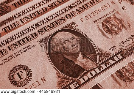 American Money Close-up. 1 Us Dollar Bills With Textured Paper Surface. Economy And Business Of The 