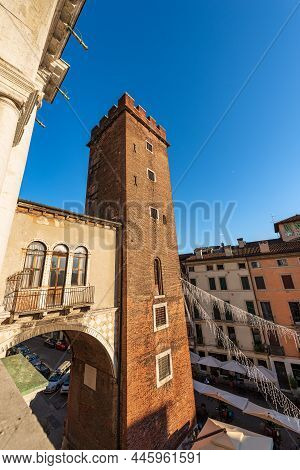 Vicenza Downtown. Medieval Tower Used As A Prison Called Torre Del Girone Or Tormento, Xii Century, 