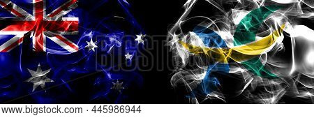 Flags Of Australia, Australian Vs Japan, Japanese, Hokuto, Hokkaido, Oshima, Subprefecture. Smoke Fl