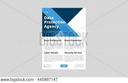 Cyber Security Protection Flyer Design. Data Protection Service Poster Leaflet In Blue Color. Data P