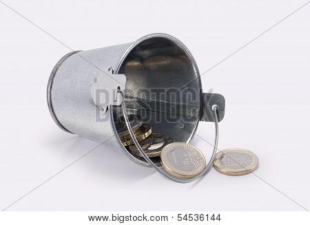 Bucket With Euro Coins Isolated On White