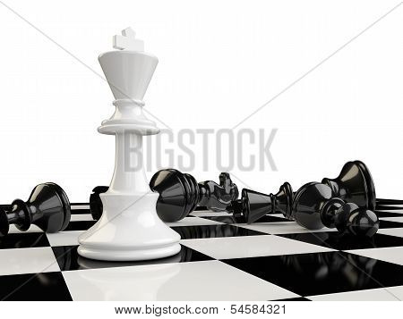A Chessboard With The Kings Standing And The Other Pieces On The Floor