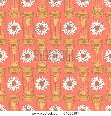 Sketch Sand Clock, Vector Vintage Seamless Pattern