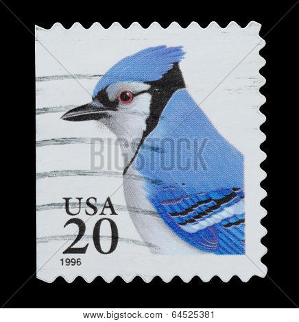 Usa - Circa 1996: A Stamp Printed In Usa Shows Image Of The Blue Jay, Booklet Stamps Series, Circa 1