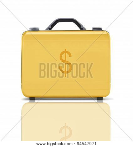 Beautiful Golden Briefcase Representing Dollar Money And Business