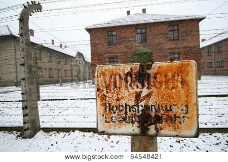 High voltage sign at a german WWII prisoner camp