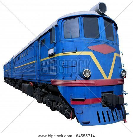 blue locomotive in perspective