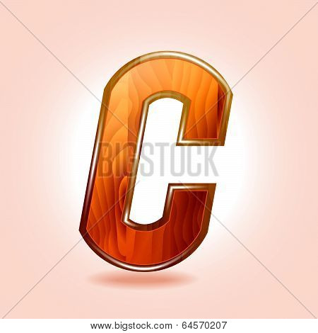Alphabet , wooden letter C on pink background. Vector