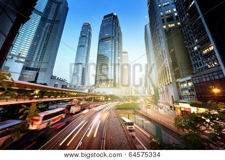 traffic in Hong Kong at sunset time 