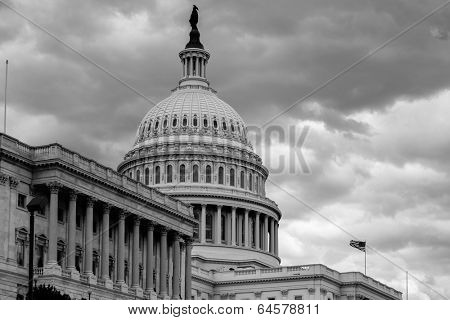 Washington DC - The Capitol dome detail in cloudy dramatic day - Black and White