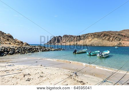 Boats In Small Harbor Near Sadh, Dhofar (oman)