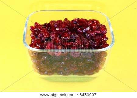Dried Cranberries In Glass Container
