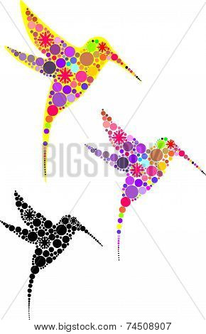 Abstract ornate hummingbirds vector set