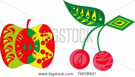 Abstract vector illustration set of cherry and apple