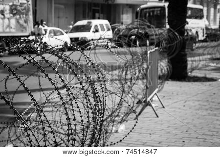 Barbed Wire On The Streets Of Capital On Tunis City, Tunisia, Africa