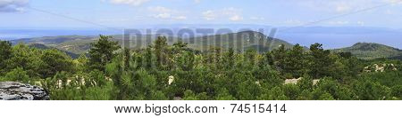 Panorama Of Mountains On Aegean Coast.