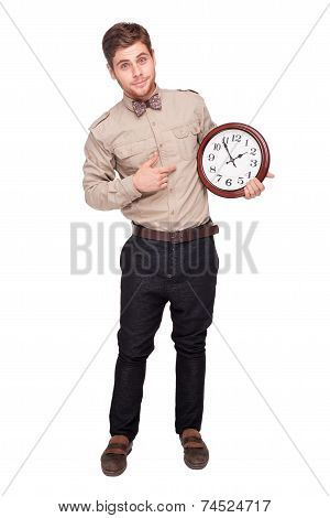 Concept for lateness, man with clock