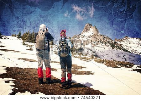 Tourists in the mountains